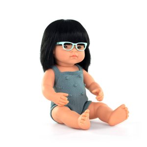 Pachnąca lalka, dziewczynka, Azjatka z okularami, Colourful Edition, 38 cm - Miniland,