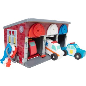 Drewniany garaż z kluczami i pojazdami ratunkowymi - Melissa & Doug