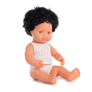 Pachnąca lalka, chłopiec, Europejczyk, czarne kręcone włosy, 38 cm - Miniland,