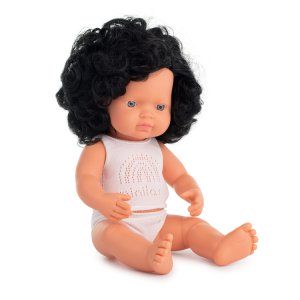 Pachnąca lalka, dziewczynka, Europejka, czarne kręcone włosy, 38 cm - Miniland