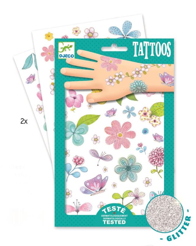 tatuaże dla dzieci, brokatowe, kwiaty